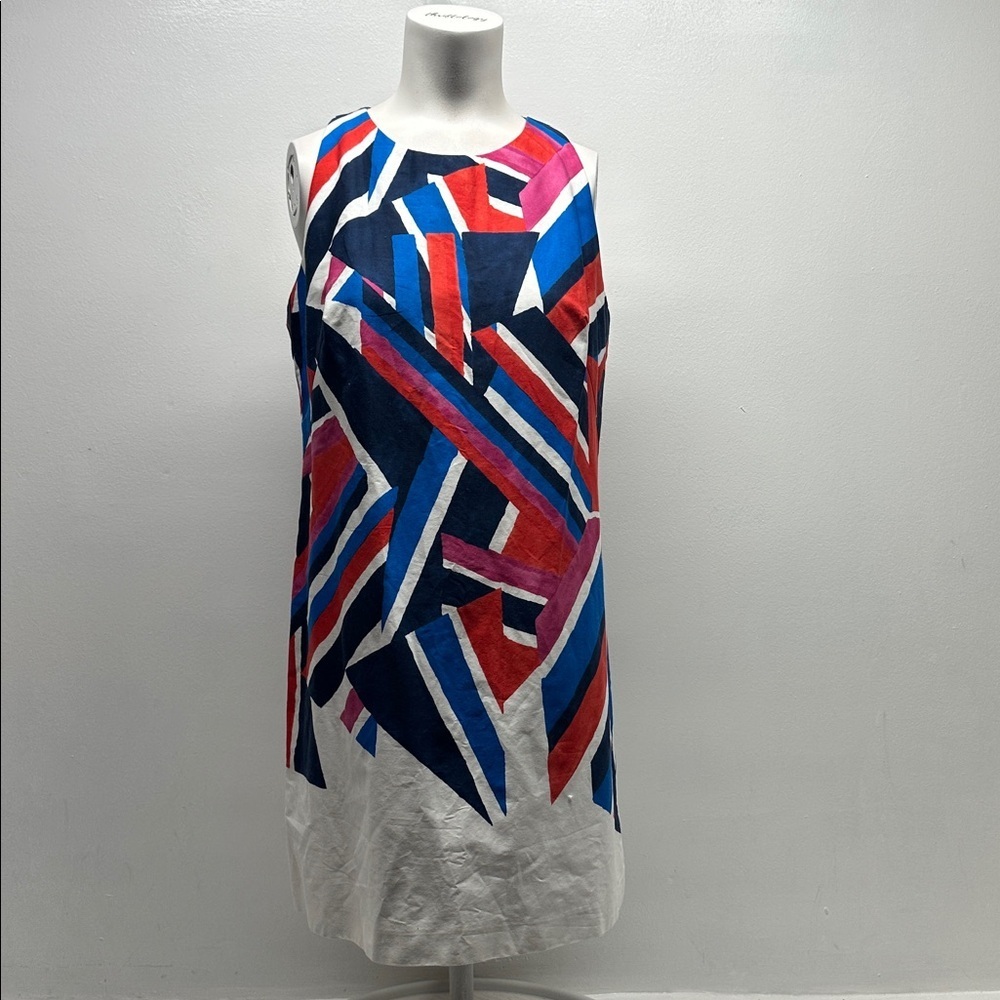 Milly Dress Midi Sleeveless Cotton Lined Abstract Art Multicolor White Size 8 - Picture 1 of 9